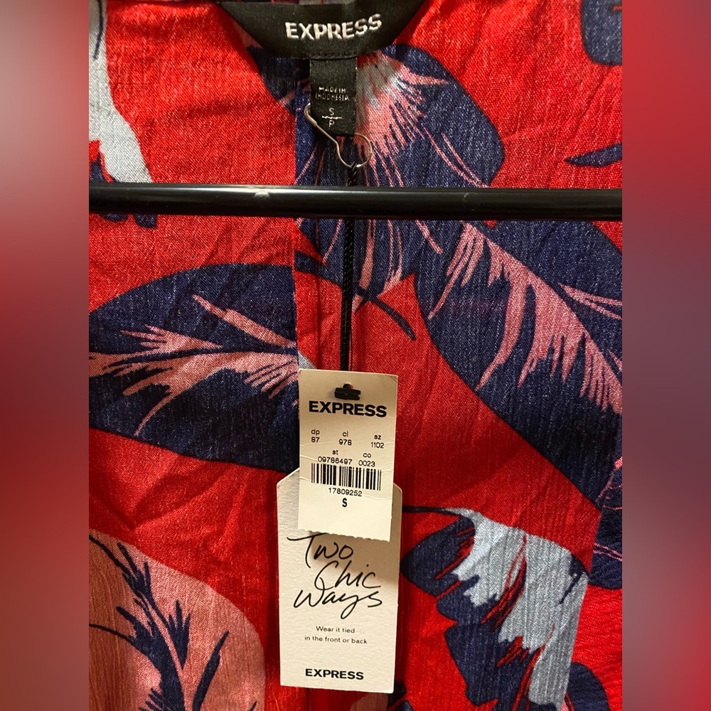 Express Red Floral Tie-Front Blouse - Picture 4 of 4